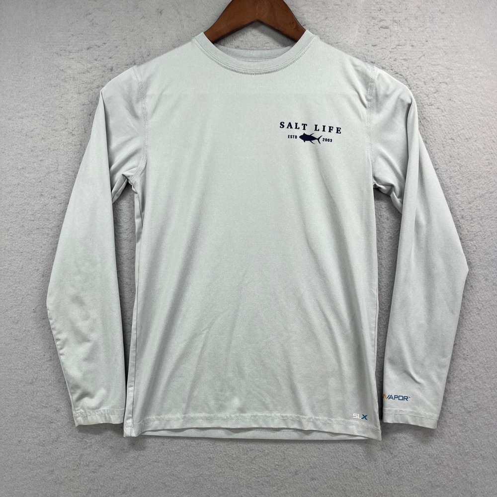 Salt Life Performance Shirt Youth Small Gray SLX UV Protection Graphic Shirt